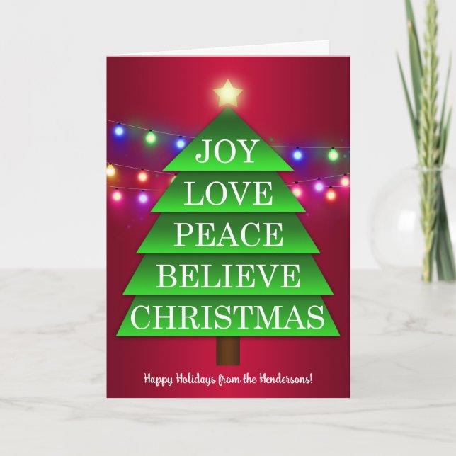 Personalized Christmas Card with Tree, Lights (Front)
