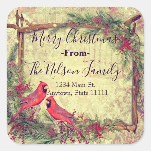 Personalized Christmas cardinals Square Sticker