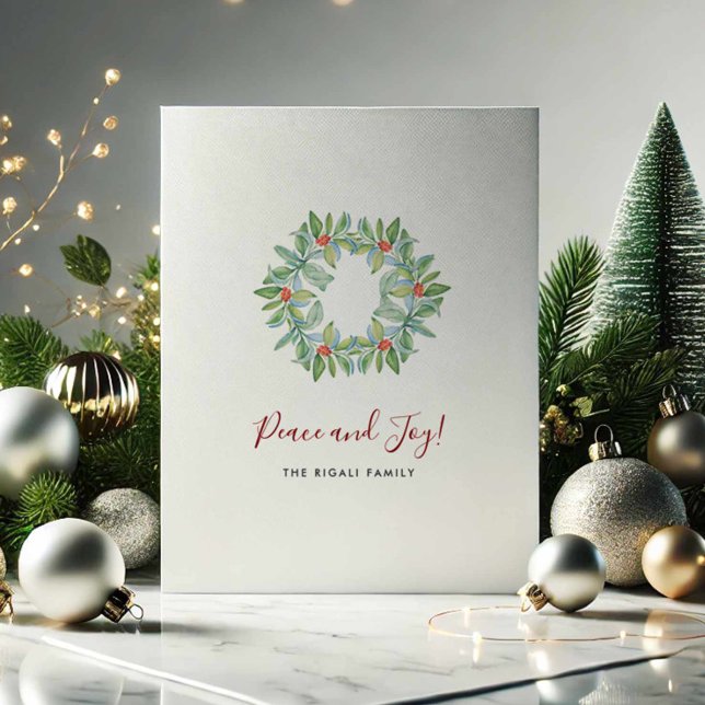 Personalized Christmas Cards No Photo (Personalized Christmas cards no photo with watercolor wreath art Victoria Grigaliunas DoTellABelle)