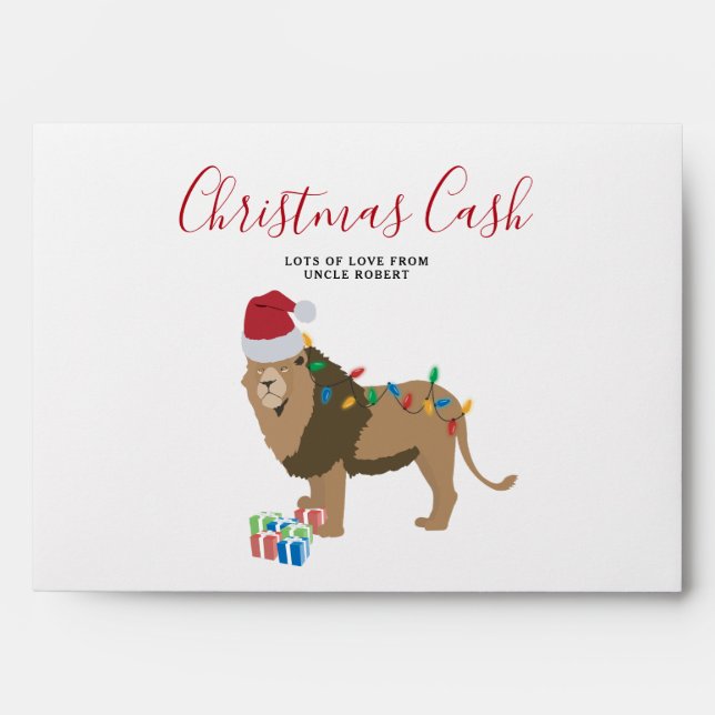 Personalized Christmas Cash Money Funny Lion Envelope (Front)