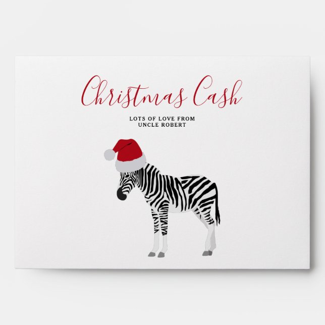 Personalized Christmas Cash Money Funny Zebra  Envelope (Front)