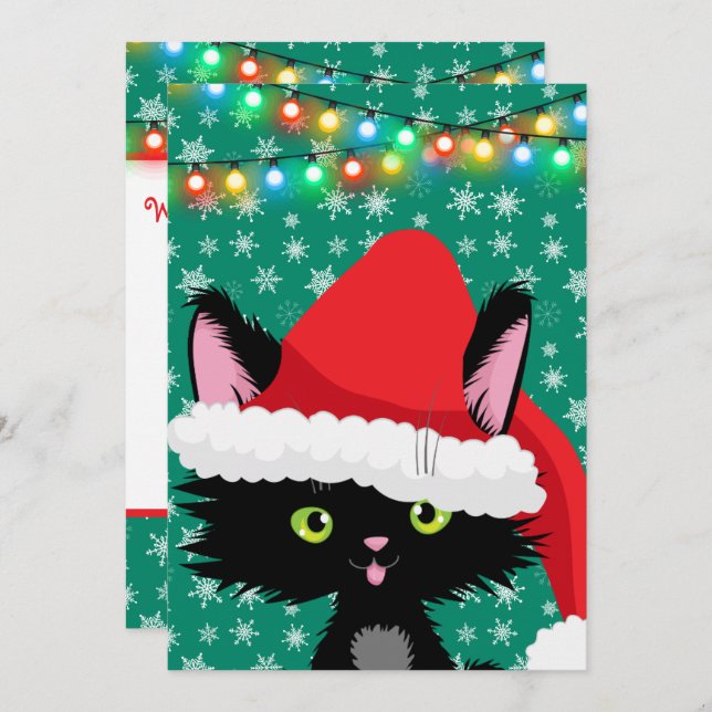 Personalized Christmas Cat with Santa Hat Card (Front/Back)