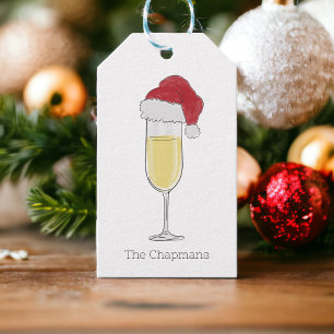 Personalized Christmas Champagne Flute Santa Hat Gift Tags