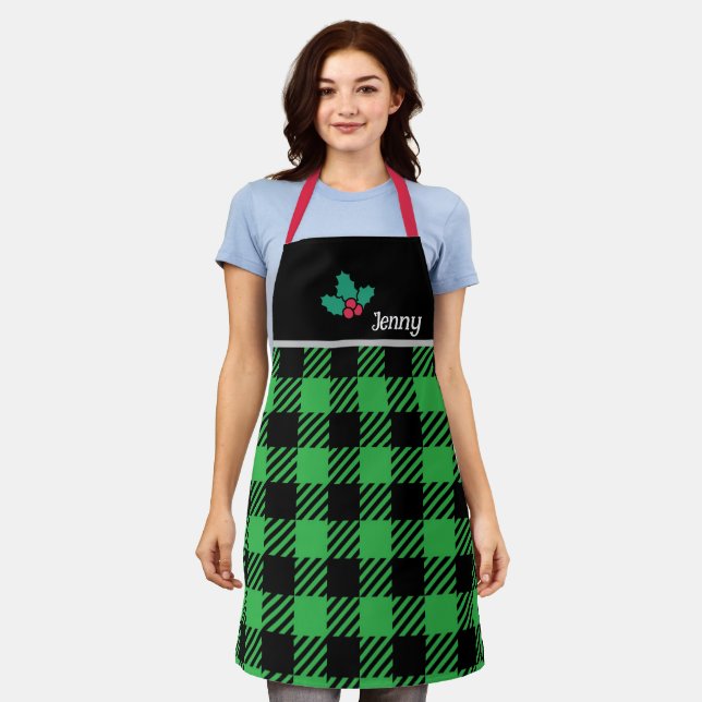 Personalized Christmas Chef Apron - Green Holiday! (Worn)