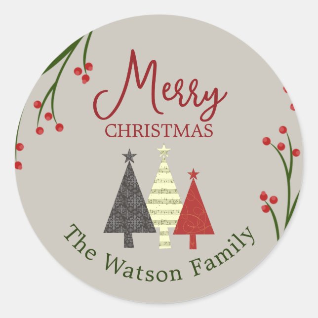 Personalized Christmas Classic Round Sticker (Front)