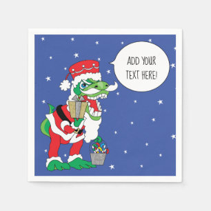 Personalized Christmas Cocktail Napkins Dino Santa