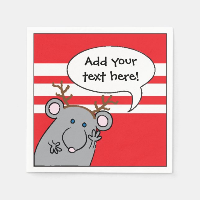 Personalized Christmas Cocktail Napkins "Mouse" (Front)