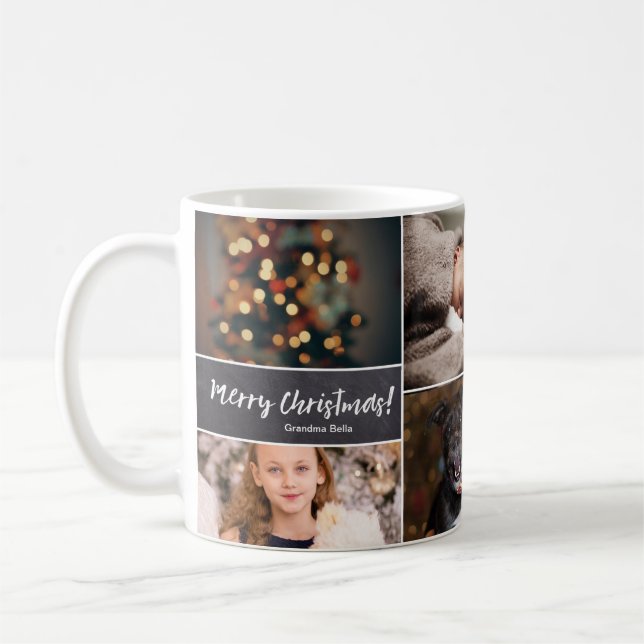 Personalized, Christmas, Collage 6 Photos, Chalk Coffee Mug (Left)