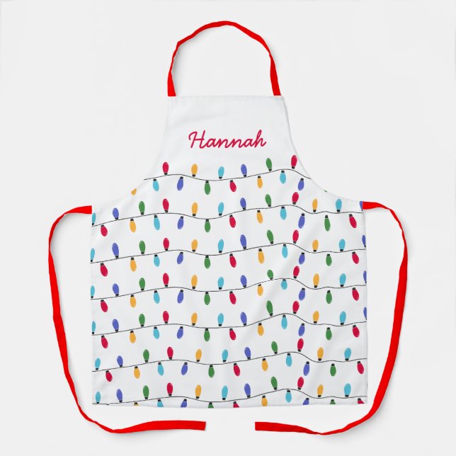 Personalized Christmas Colorful lights Pattern Apron (Front)