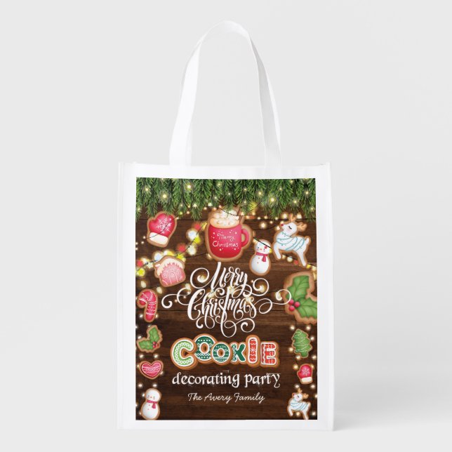 Personalized Christmas Cookie Decorating  Grocery Bag (Front)