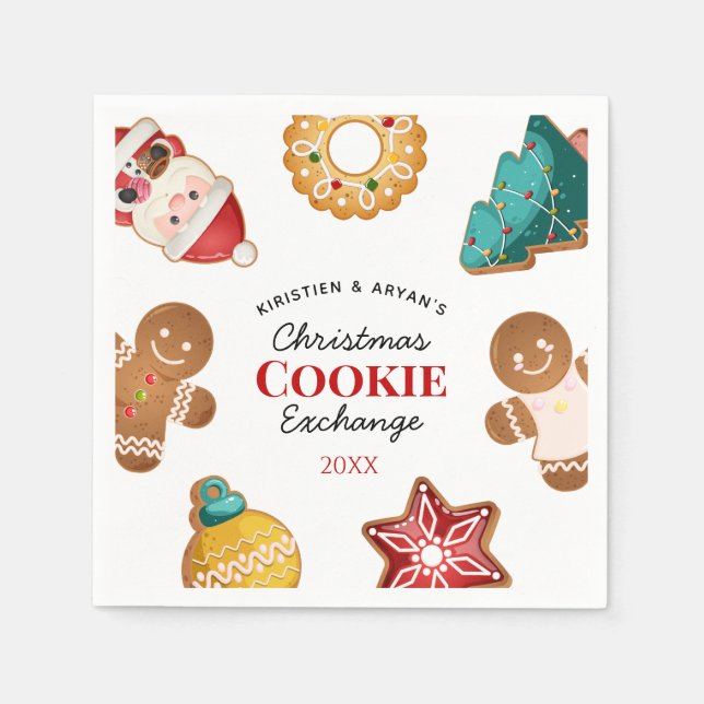 Personalized Christmas Cookie Exchange Gingerbread Napkins (Front)
