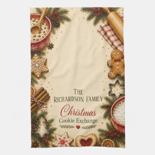 Personalized Christmas Cookie Exchange Kitchen Tow Towel