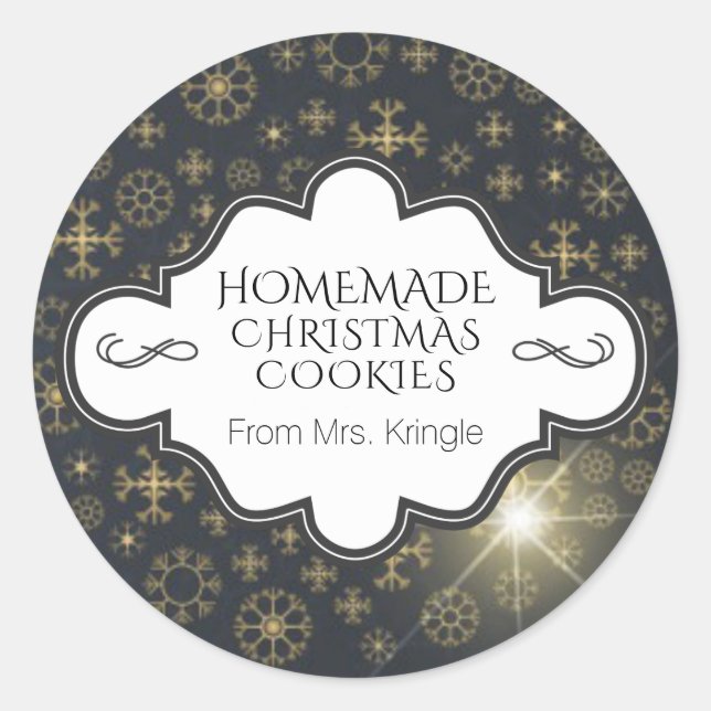 Personalized Christmas Cookie Holiday Baking Gold Classic Round Sticker (Front)