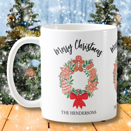 Personalized Christmas Cookies Holiday Wreath Coffee Mug