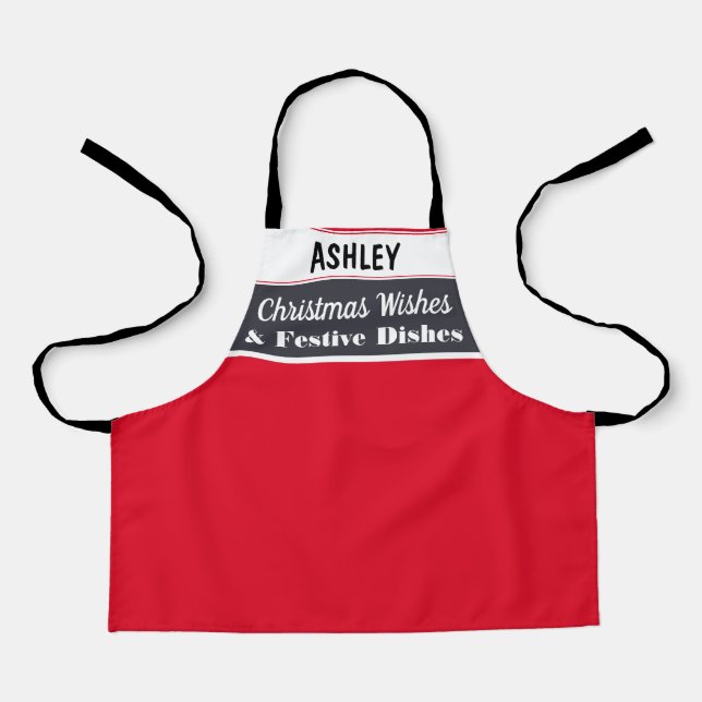 Personalized Christmas Cooking Baking Kitchen Red Apron (Front)