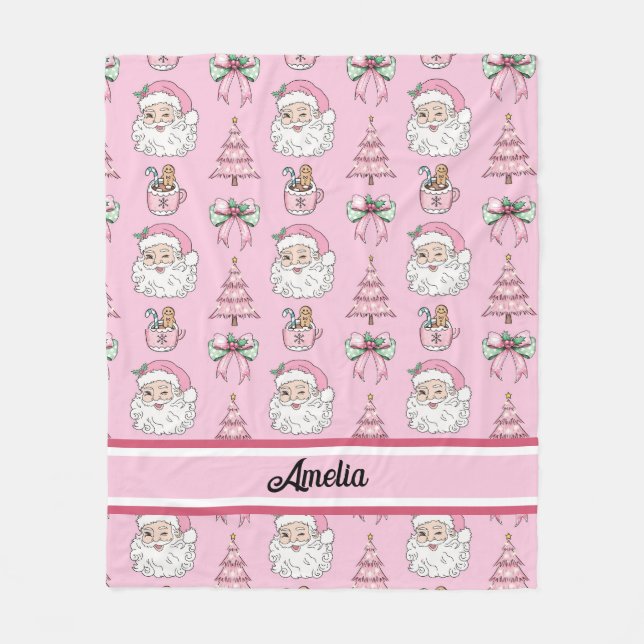 Personalized Christmas Coquette Bow Santa Blanket (Front)