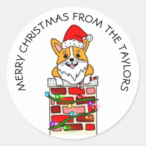 Personalized Christmas Corgi Classic Round Sticker