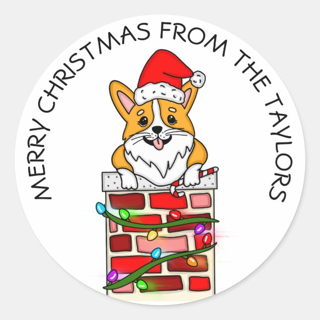 Personalized Christmas Corgi Classic Round Sticker (Front)