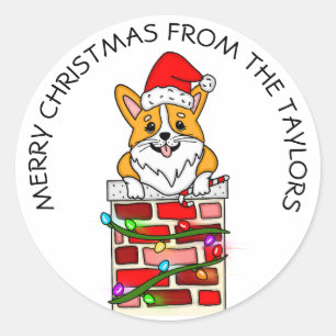 Personalized Christmas Corgi Classic Round Sticker