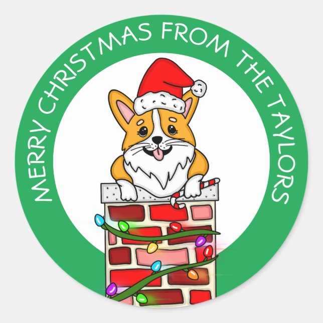 Personalized Christmas Corgi Classic Round Sticker (Front)