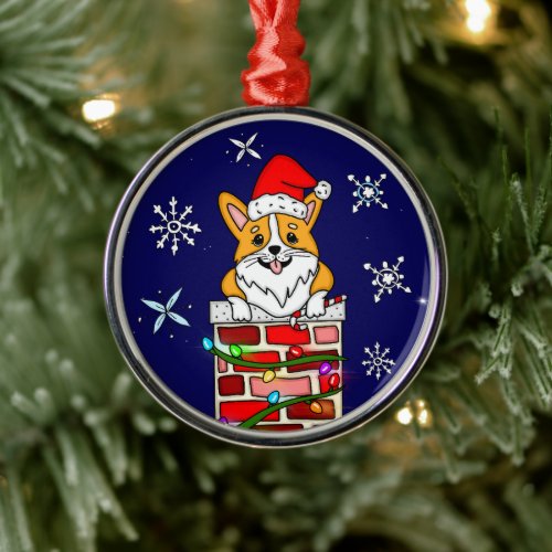 Personalized Christmas Corgi   Metal Ornament