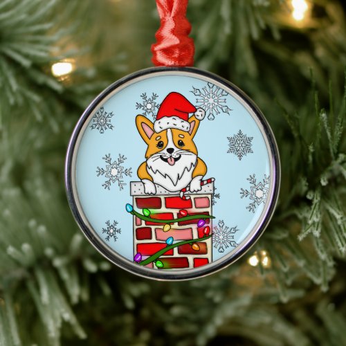 Personalized Christmas Corgi   Metal Ornament