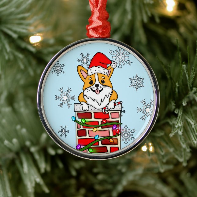 Personalized Christmas Corgi   Metal Ornament (Tree)