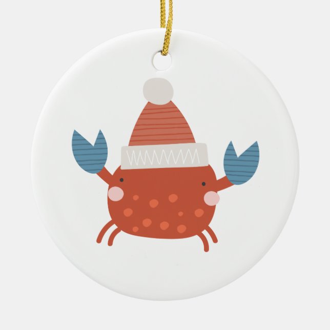 Personalized Christmas Crab/"Sandy Claws"  Ceramic Ornament (Front)
