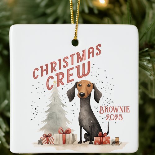 Personalized Christmas Crew Dog Ceramic Ornament