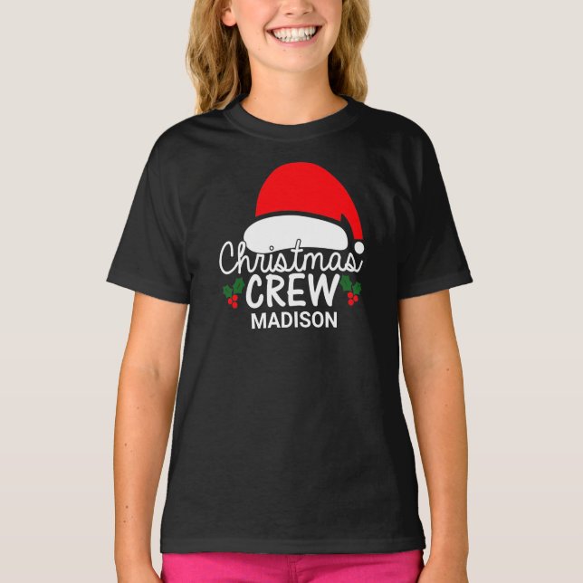 Personalized Christmas Crew Kid Santa Hat Family   T-Shirt (Front)