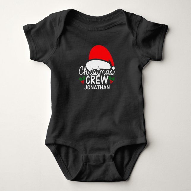 Personalized Christmas Crew Santa Hat Family   Baby Bodysuit (Front)