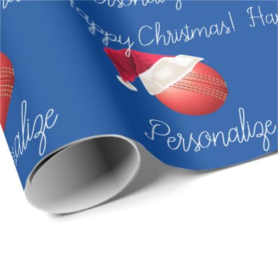 Personalized Christmas Cricket Ball Santa Holiday  Wrapping Paper