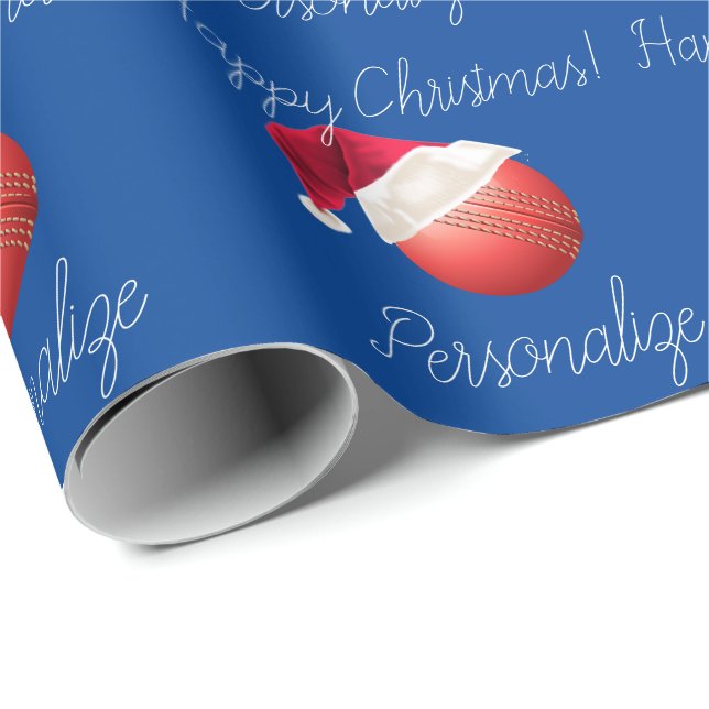 Personalized Christmas Cricket Ball Santa Holiday  Wrapping Paper (Roll Corner)