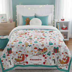 Personalized Christmas Cute Goose Name Sherpa Blanket