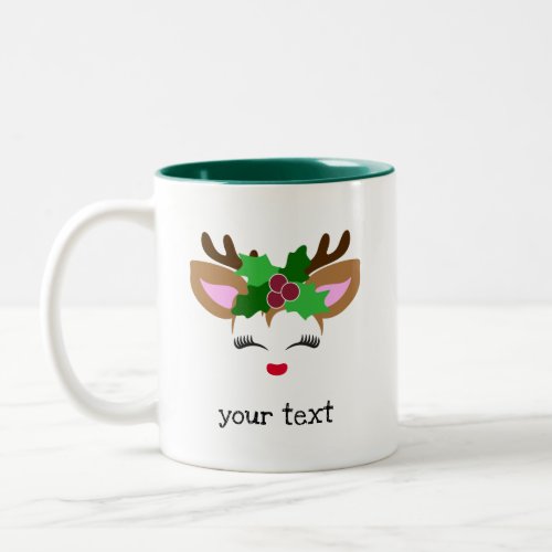 Personalized Christmas Deer Face Christmas Two_Tone Coffee Mug