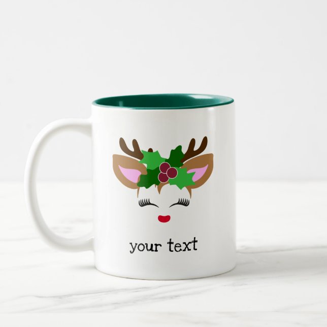 Personalized Christmas Deer Face Christmas Two-Tone Coffee Mug (Left)