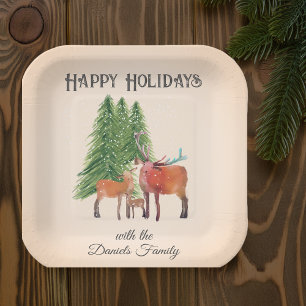 Personalized Christmas Deer Family Paper Plates