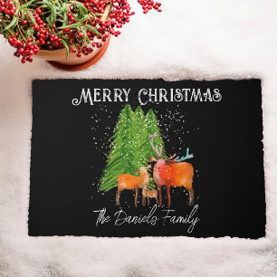 Personalized Christmas Deer in Snow  Doormat