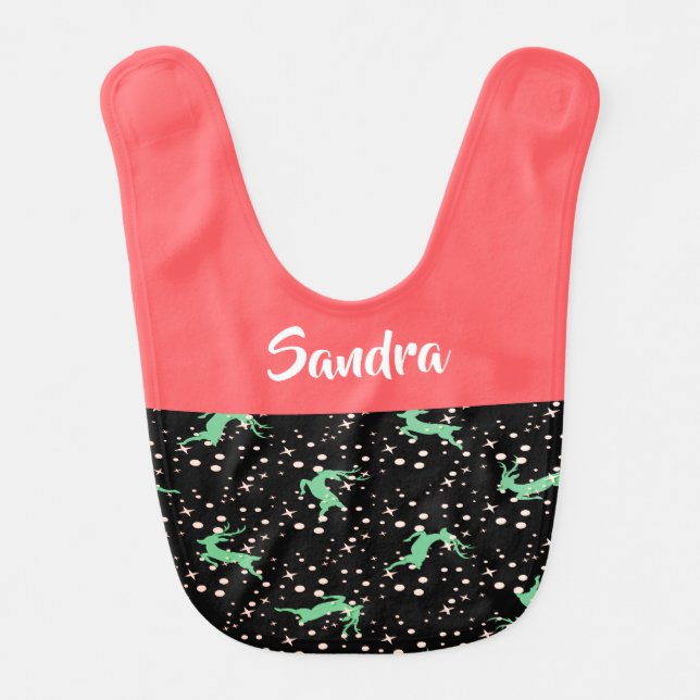 Personalized Christmas Deer Star Winter Pattern Baby Bib (Front)