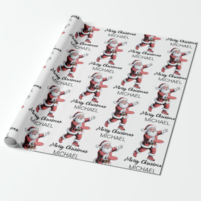 Personalized Christmas Disc Golf Santa Claus       Wrapping Paper (Unrolled)