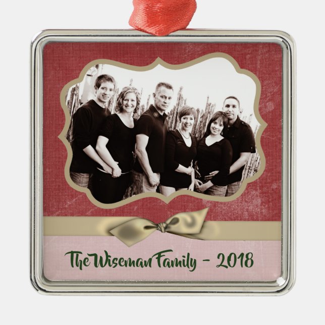 Personalized Christmas Disressed Re PHOTO Ornament (Front)