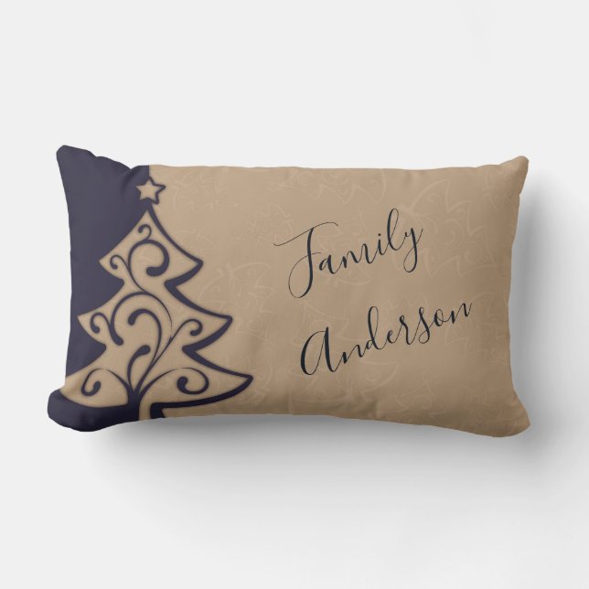 Personalized Christmas Elegant Blue Taupe Decor Lumbar Pillow (Front)