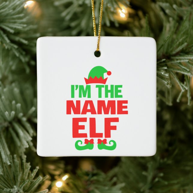 Personalized Christmas Elf Ceramic Ornament (Tree)
