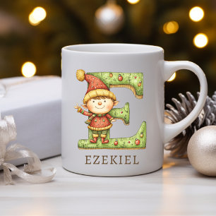 Personalized Christmas Elf Initial E Monogram Coffee Mug