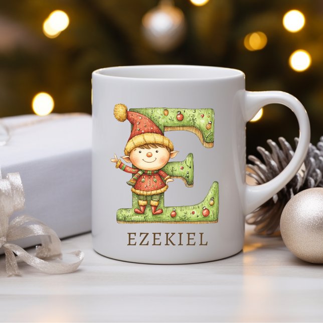 Personalized Christmas Elf Initial E Monogram Coffee Mug (Personalized Christmas Elf Initial E Monogram Coffee Mug)