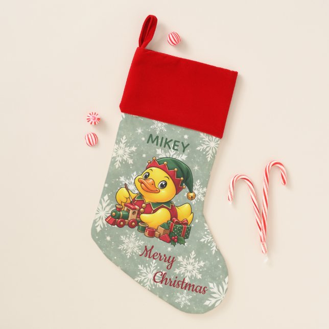 Personalized Christmas Elf Rubber Duck Stocking (Front)