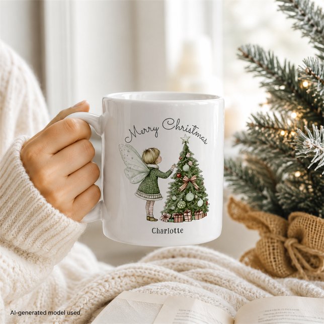 Personalized Christmas Fairy Decorating Tree  Coffee Mug (Creator Uploaded)