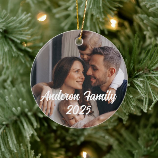 Personalized Christmas Family Custom Photo Text  Ceramic Ornament (Tree)