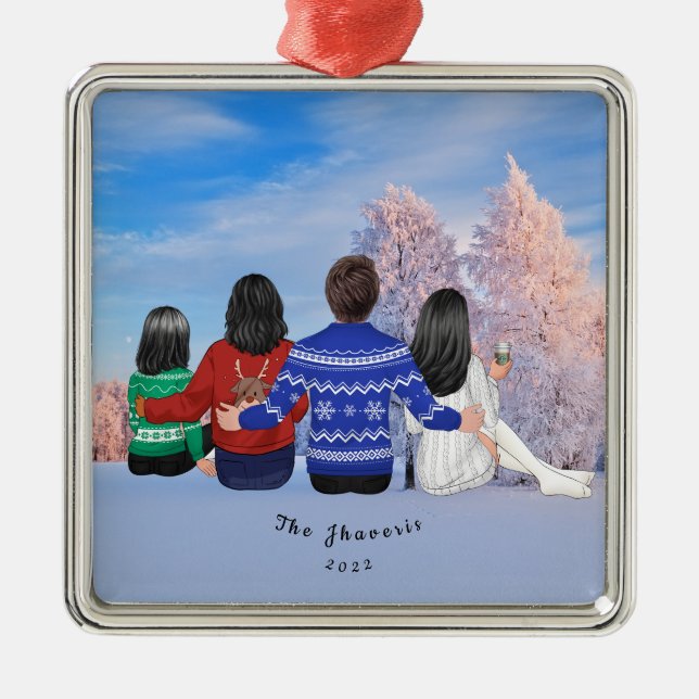 Personalized Christmas Family Mom Dad Daughters Metal Ornament (Front)