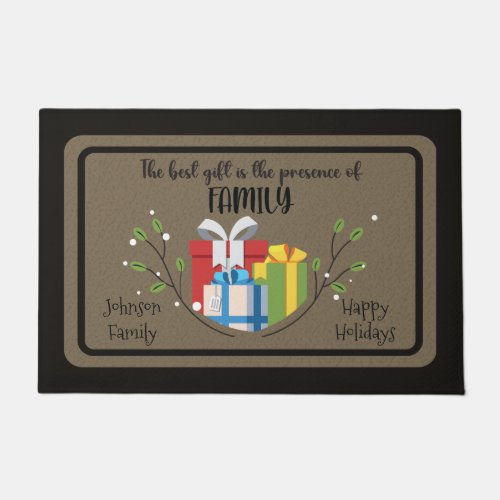 Personalized Christmas Family Name Holiday Message Doormat